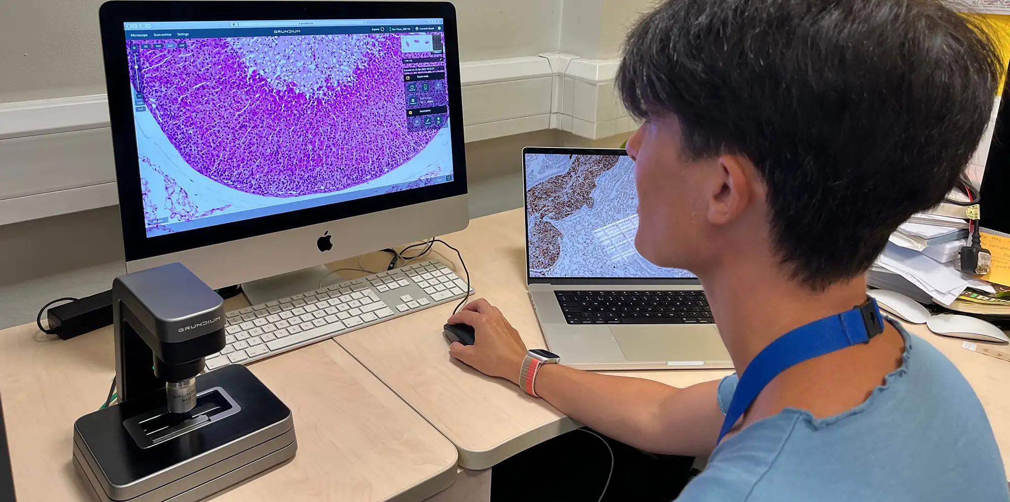 Dr. Leonardo Guasti at Queen Mary University of London using their Ocus®40 scanner on an iMac